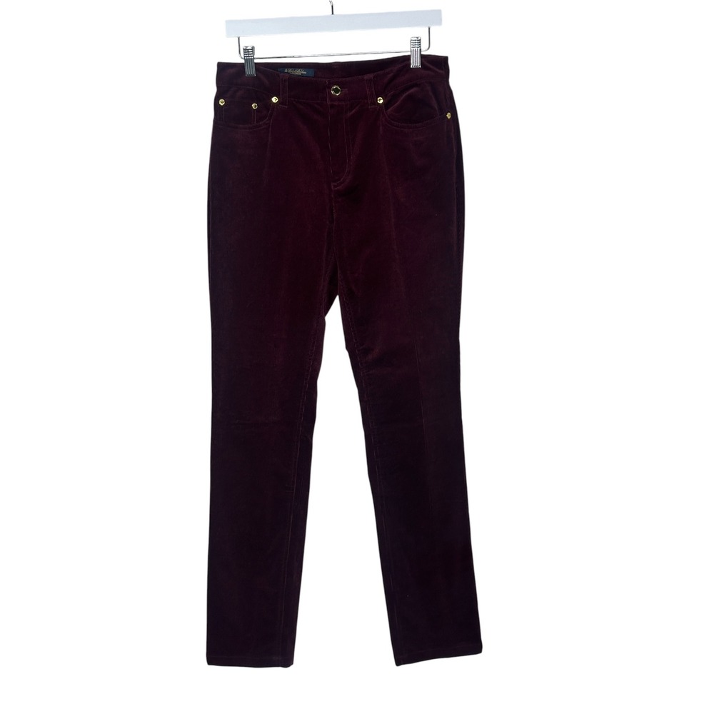 Brooks Brothers Caroline Pants 8 Burgundy Corduroy Gold Hardware Straight Leg